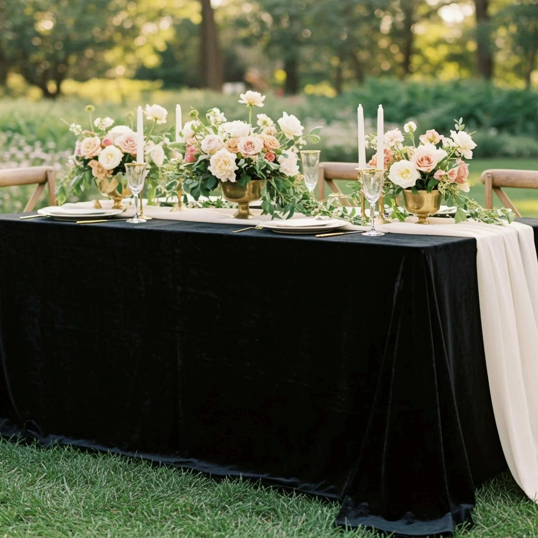Velvet King 108"x156" Rectangular Tablecloth - Black - Image 6