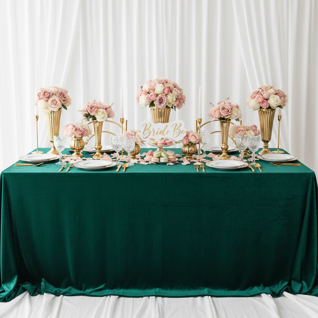Velvet King 108"x156" Rectangular Tablecloth - Emerald Green - Image 6
