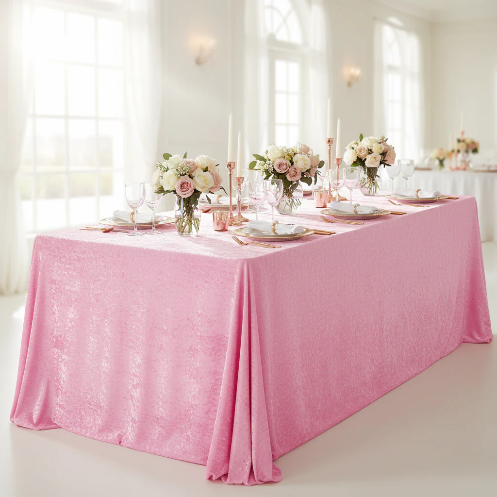 Velvet King 108"x156" Rectangular Tablecloth - Pink - Image 6