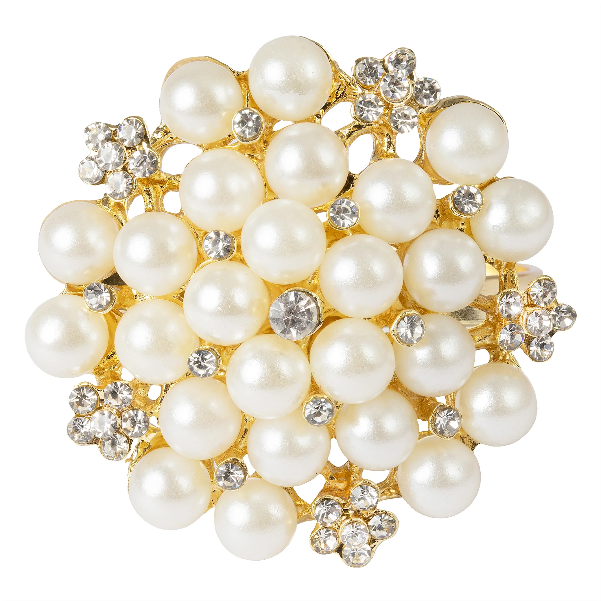 10 pc/pk Pearl and Diamond Cluster Napkin Ring - Gold - Image 7