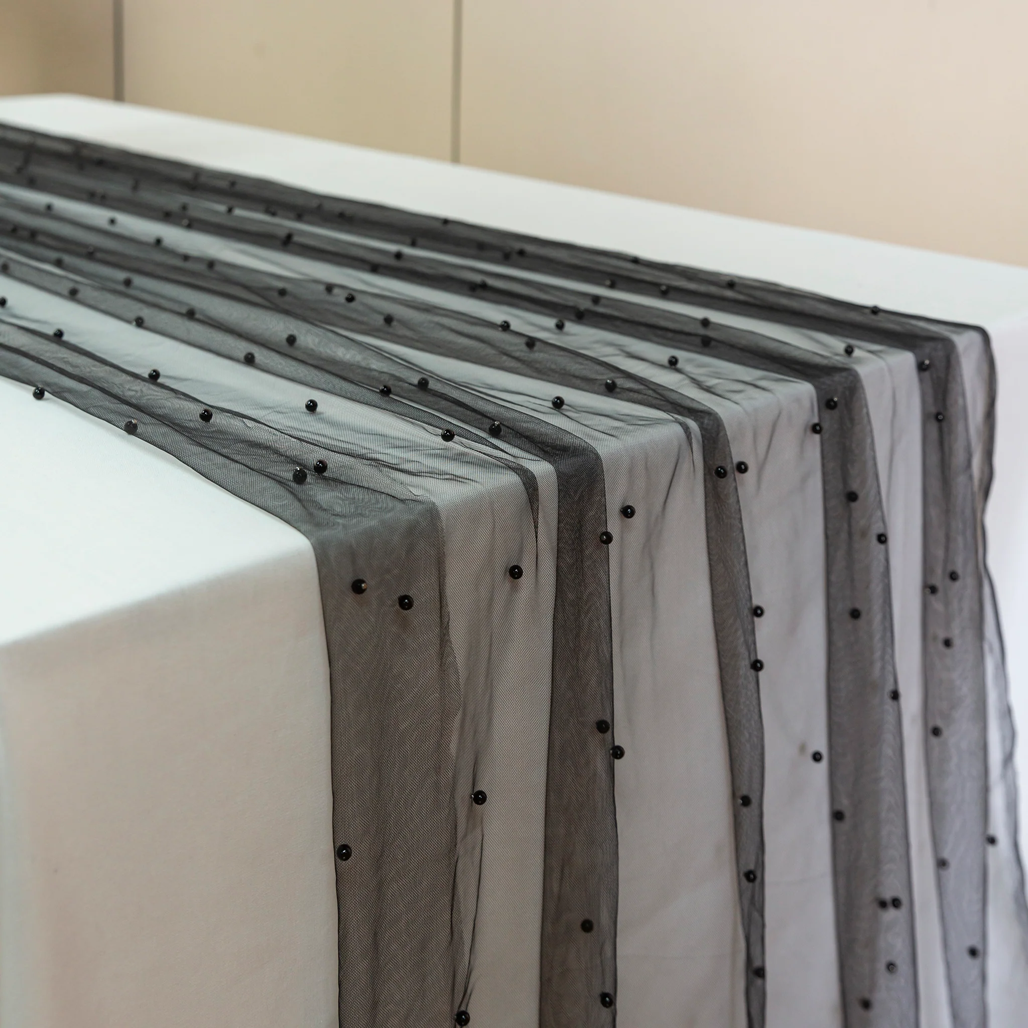 Pearl Tulle Table Runner 30" x 120" - Black - Image 3