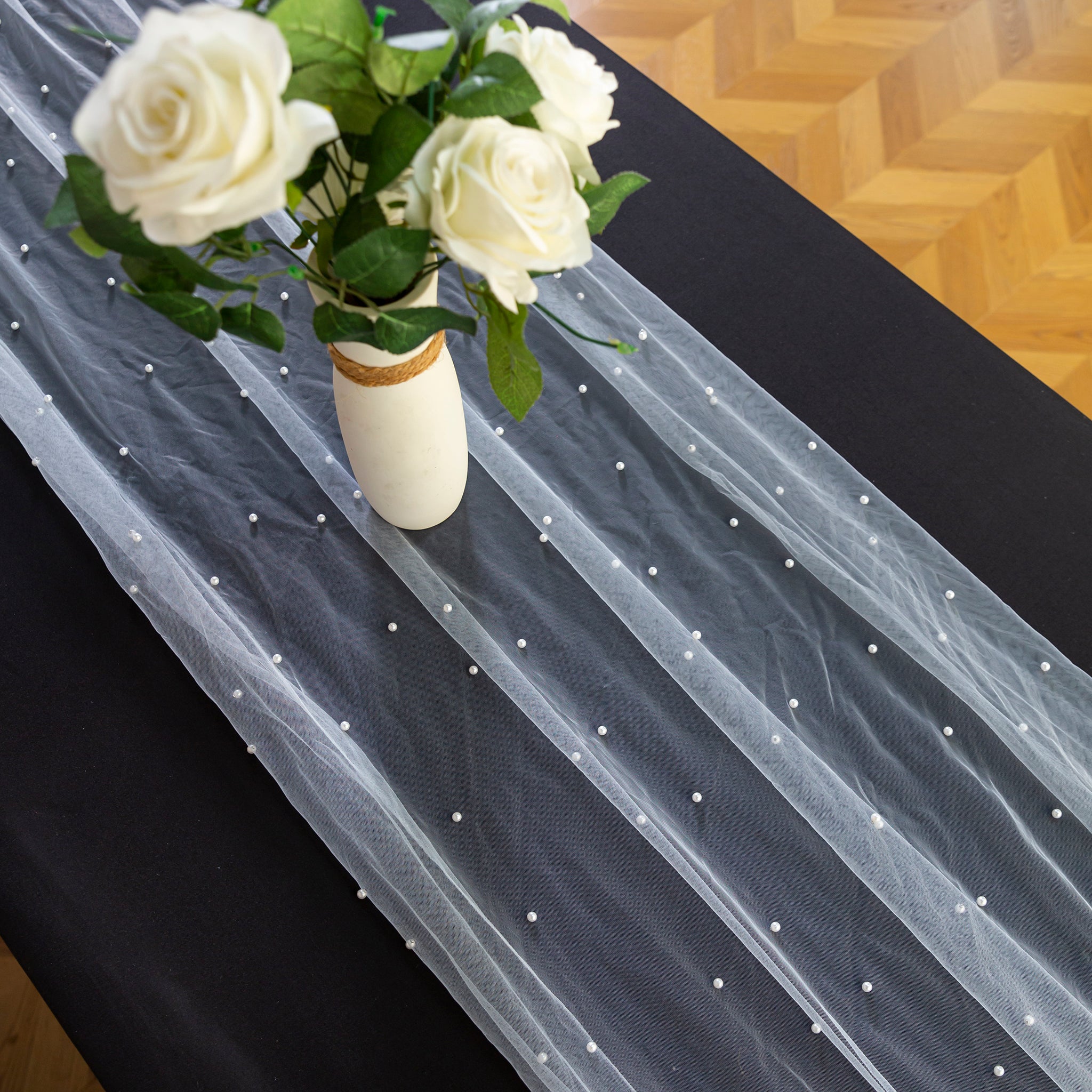 Pearl Tulle Table Runner 30" x 120" - White - Image 2