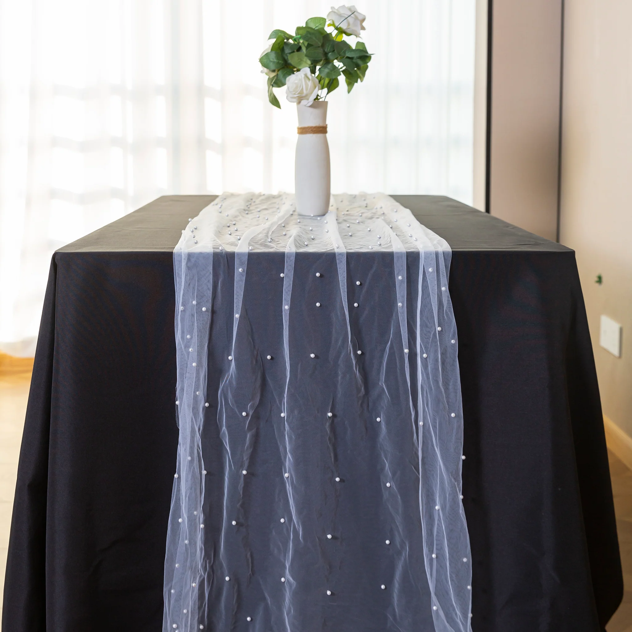 Pearl Tulle Table Runner 30" x 120" - White - Image 3