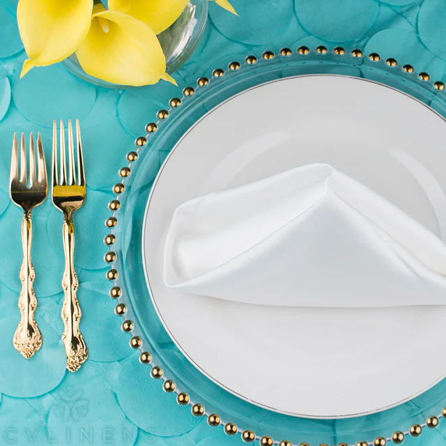 Petal Circle Taffeta 132" Round Tablecloth - Light Turquoise - Image 2