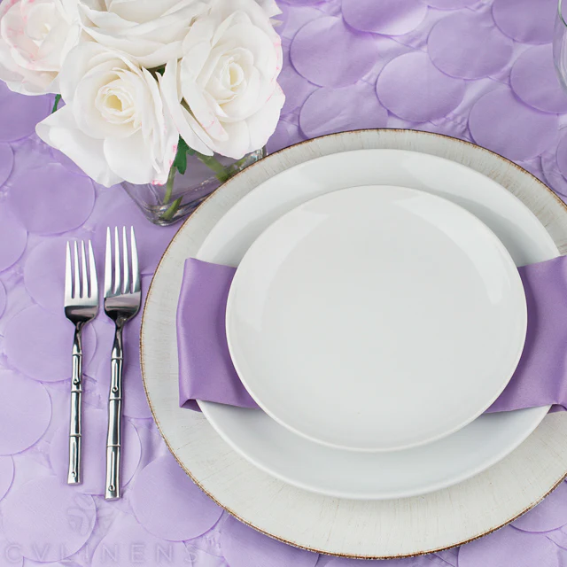 Petal Circle Taffeta 90"x90" Square Table Overlay - Lavender - Image 2