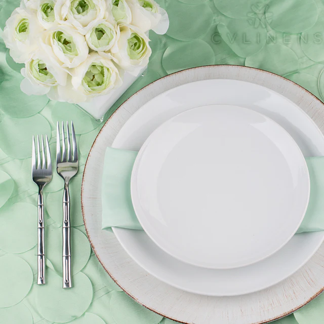 Petal Circle Taffeta 90"x90" Square Table Overlay - Mint Green - Image 2