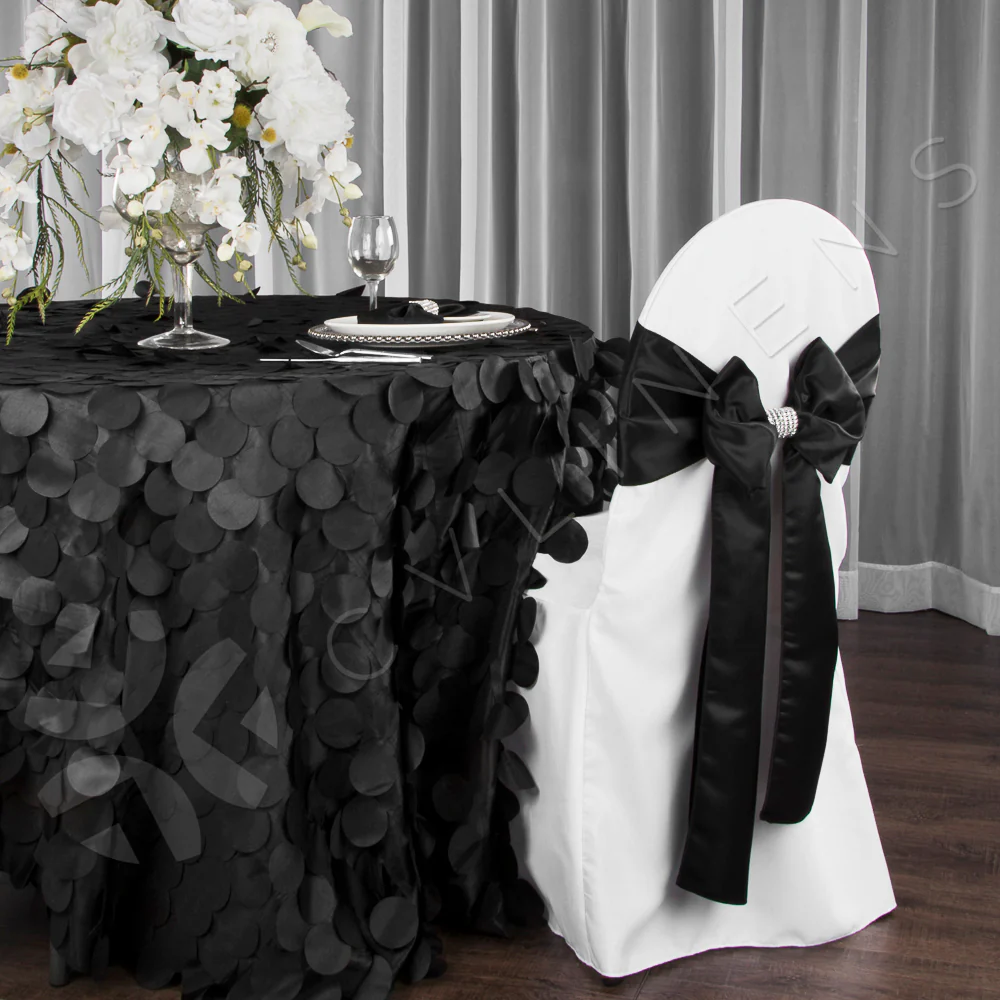 Petal Circle Taffeta Round 120" Tablecloth - Black - Image 2