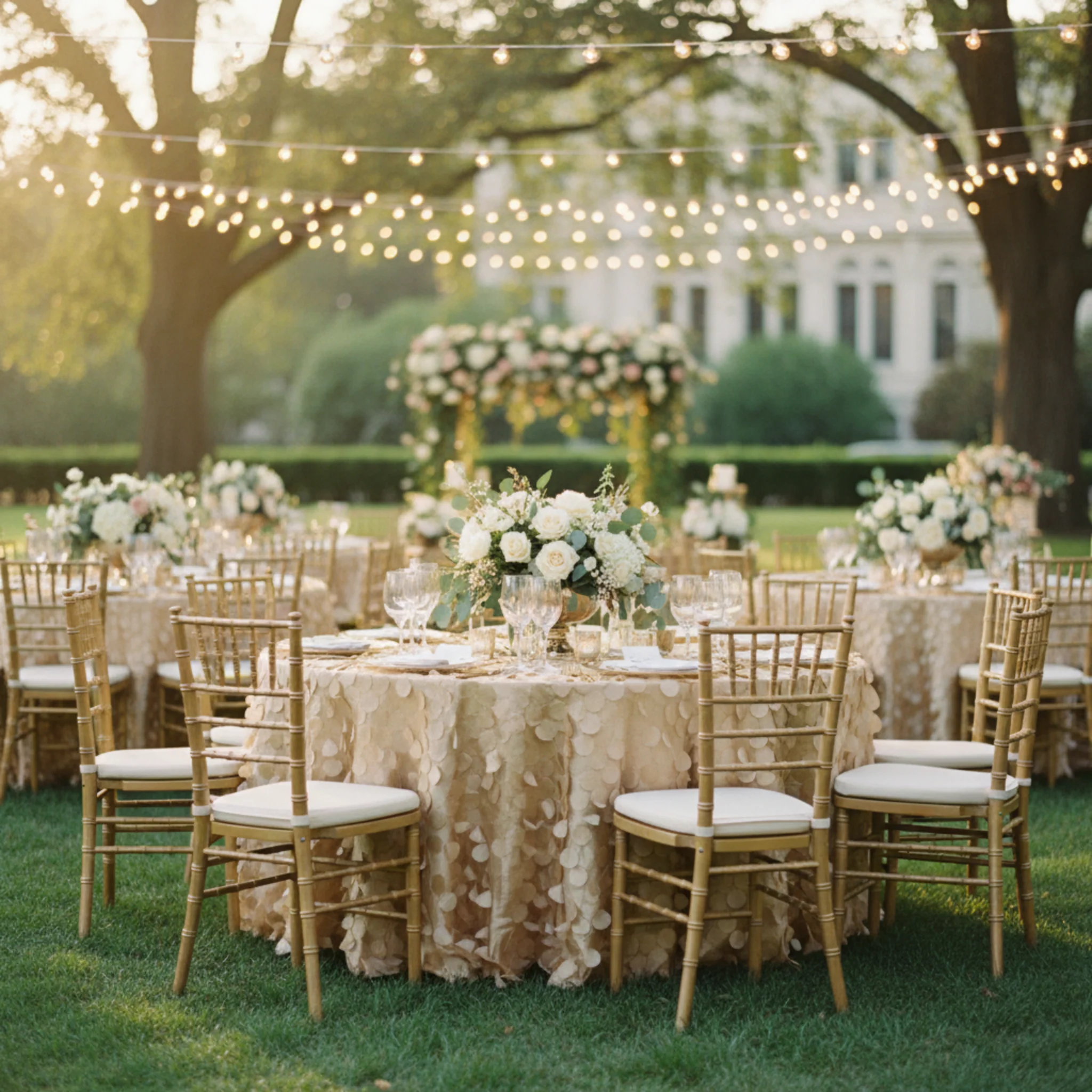 Petal Circle Taffeta Round 120" Tablecloth - Champagne - Image 3