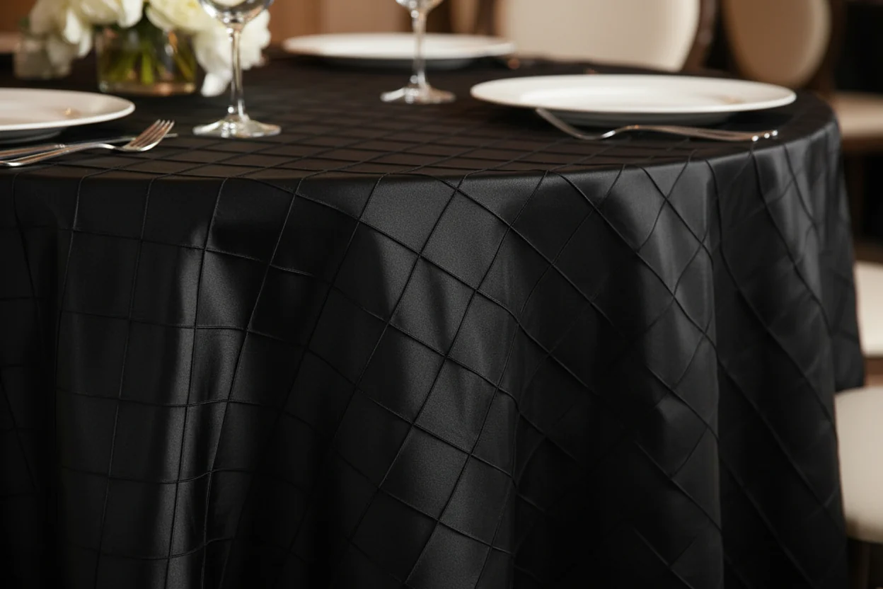 Pintuck 132" Round Tablecloth - Black - Image 3