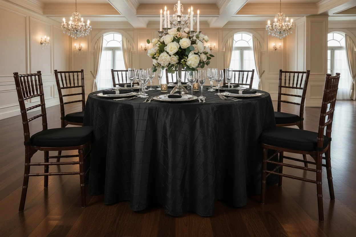 Pintuck 132" Round Tablecloth - Black - Image 4