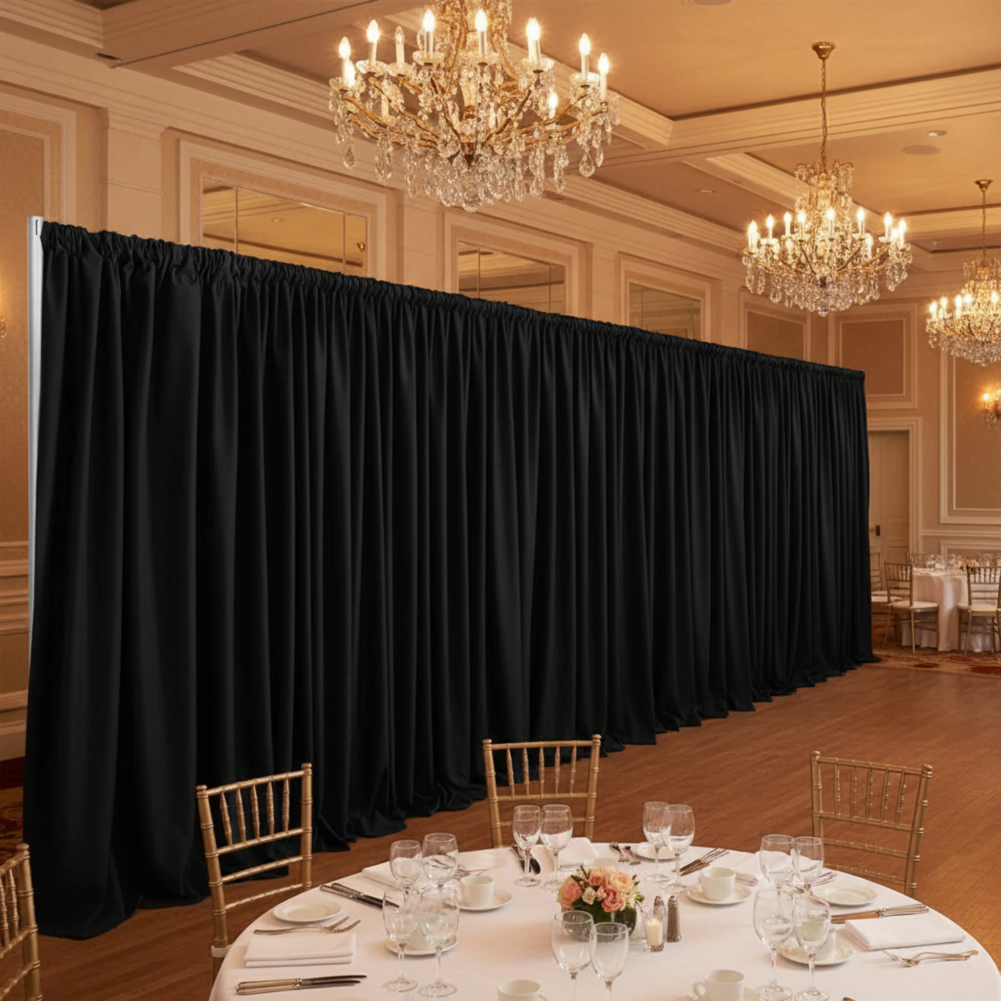 Poly Premier Fire Retardant (FR) 10ft H x 60" W drape/backdrop - Black - Image 4