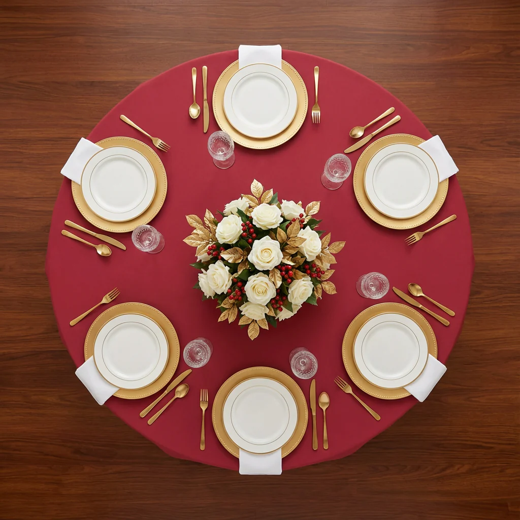 Premium Polyester 108" Round Tablecloth - Apple Red - Image 3