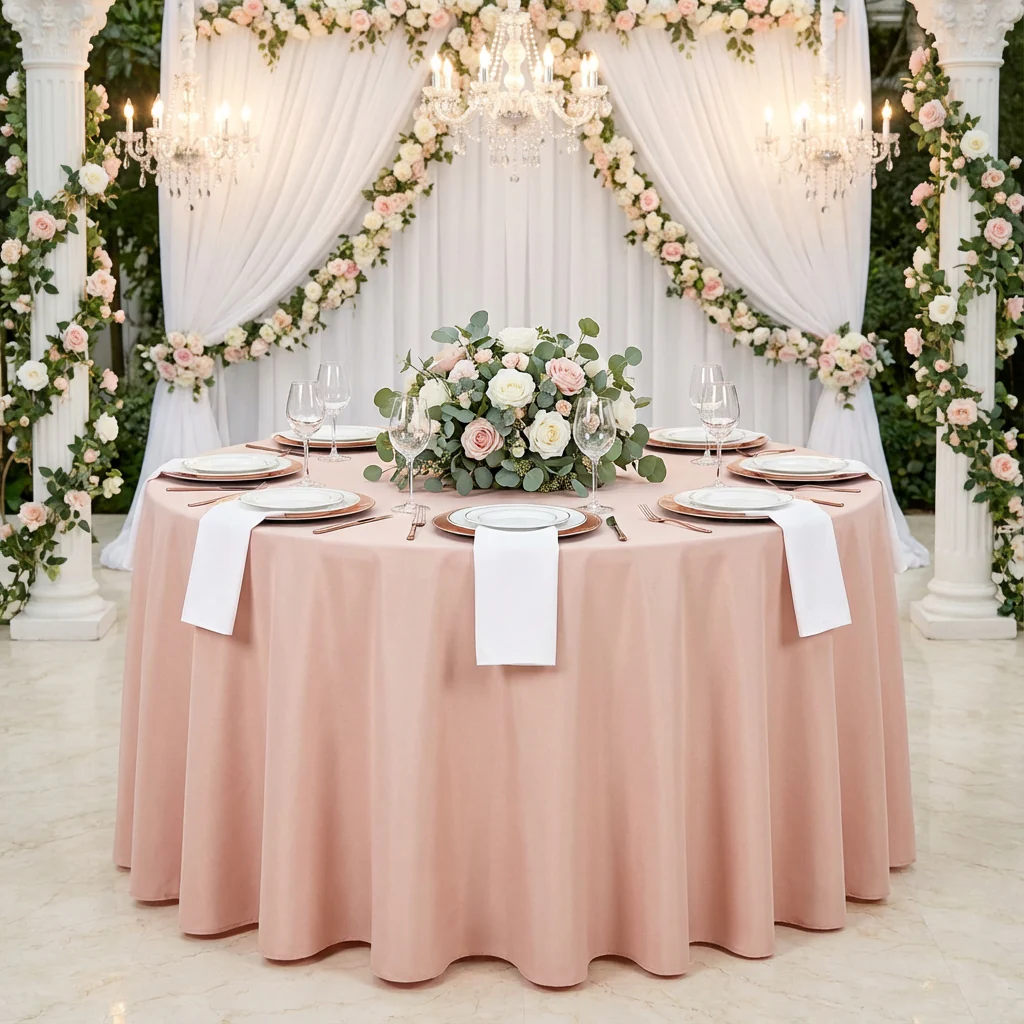 Premium Polyester 108" Round Tablecloth - Blush - Image 2