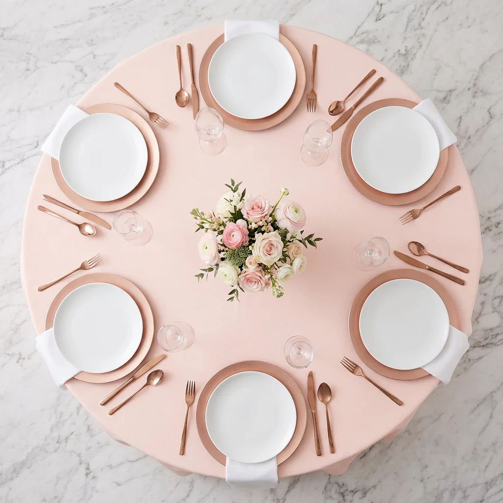 Premium Polyester 108" Round Tablecloth - Blush - Image 3