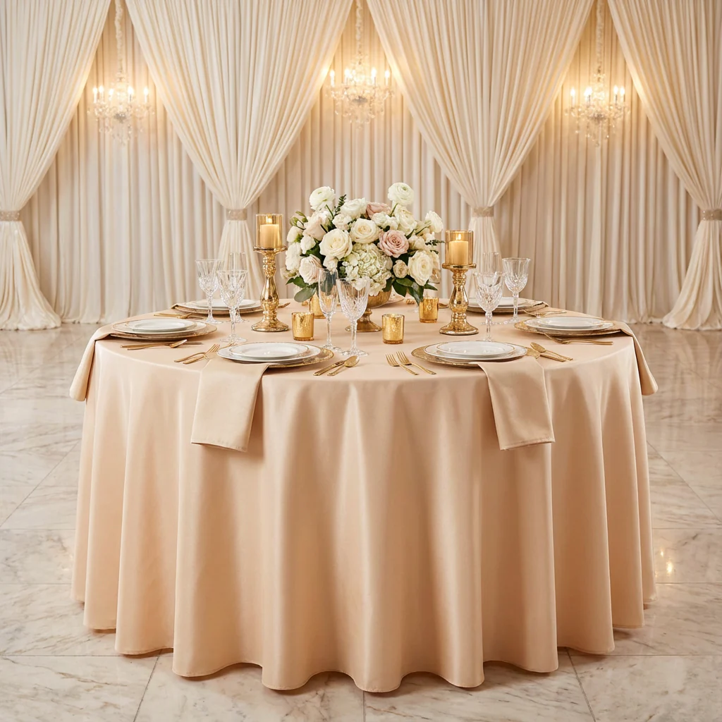 Premium Polyester 108" Round Tablecloth - Champagne - Image 2