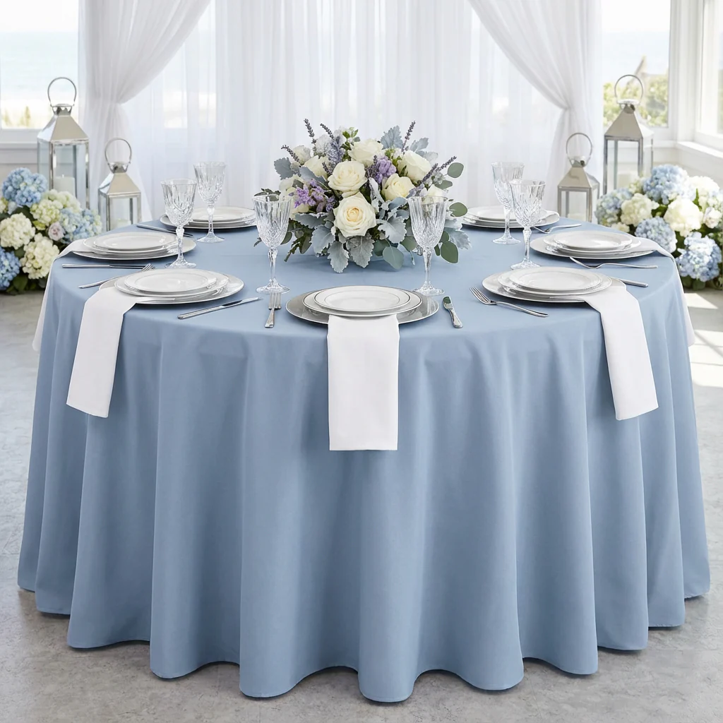 Premium Polyester 108" Round Tablecloth - Dusty Blue - Image 2