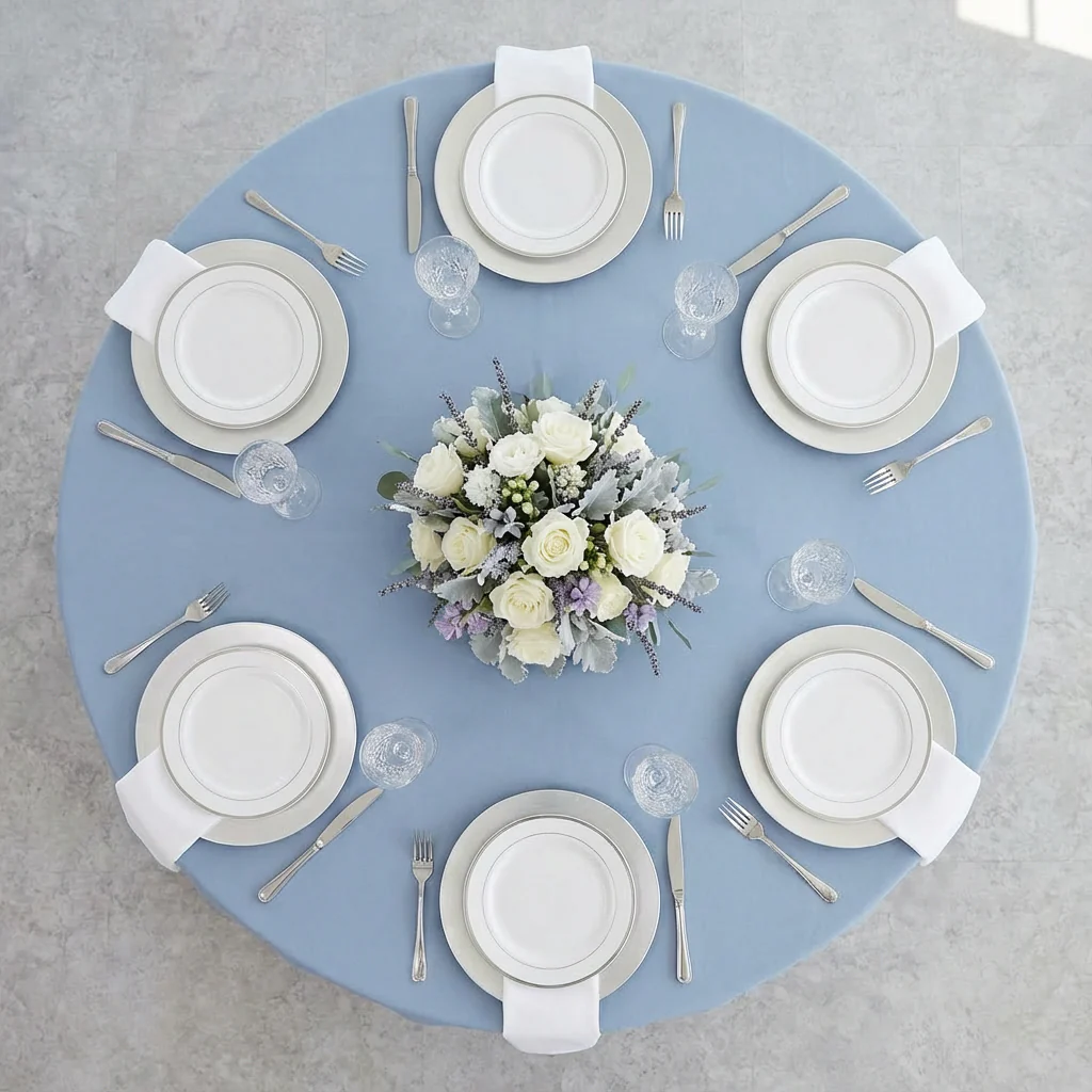 Premium Polyester 108" Round Tablecloth - Dusty Blue - Image 3