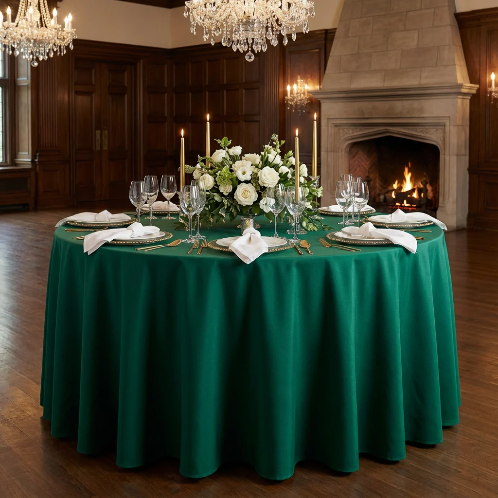 Premium Polyester 108" Round Tablecloth - Emerald Green - Image 2