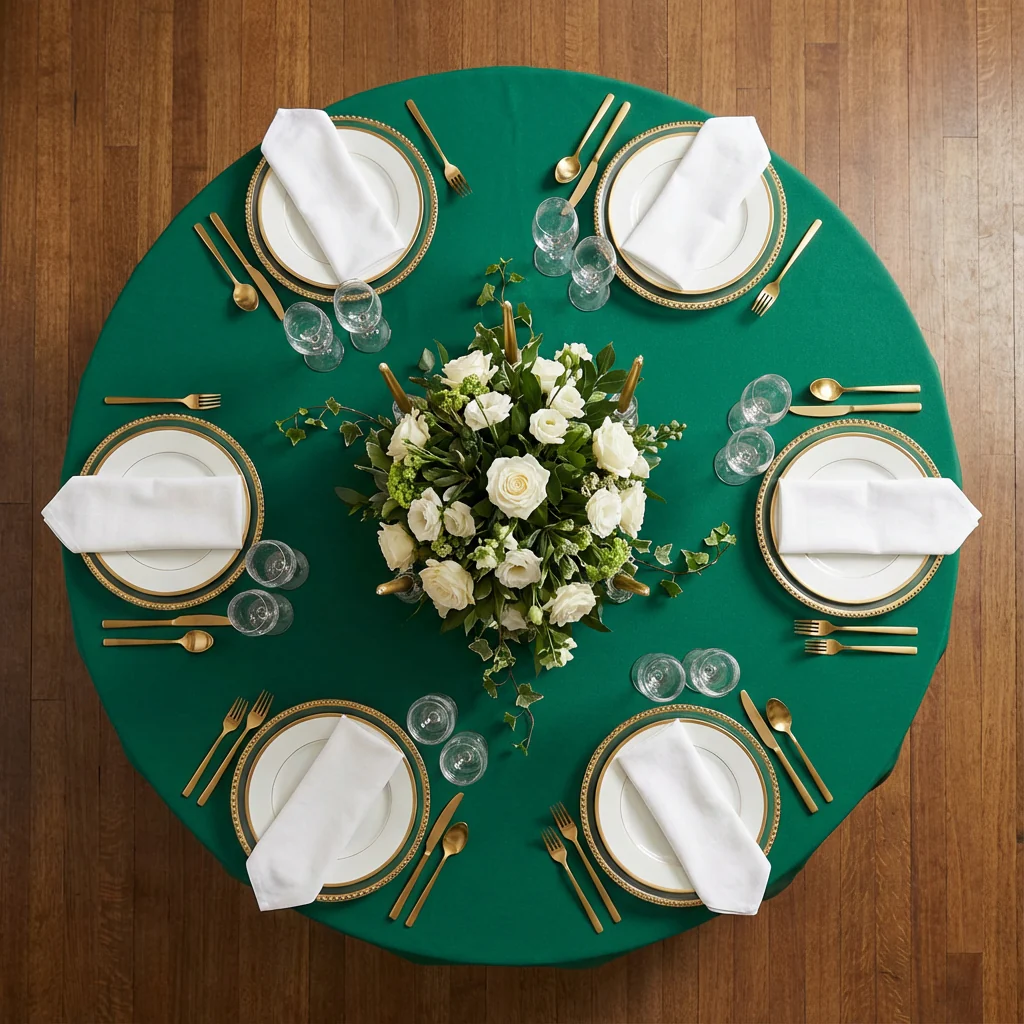 Premium Polyester 108" Round Tablecloth - Emerald Green - Image 3