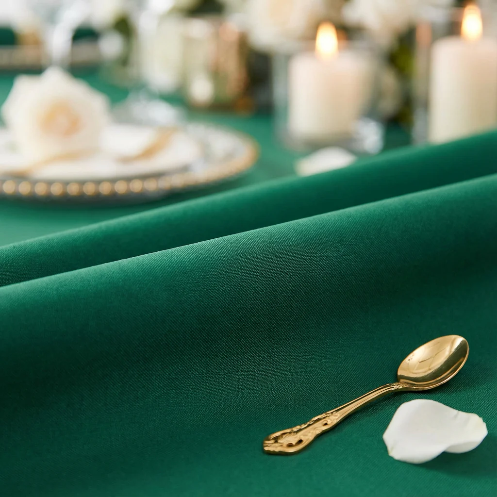 Premium Polyester 108" Round Tablecloth - Emerald Green - Image 4