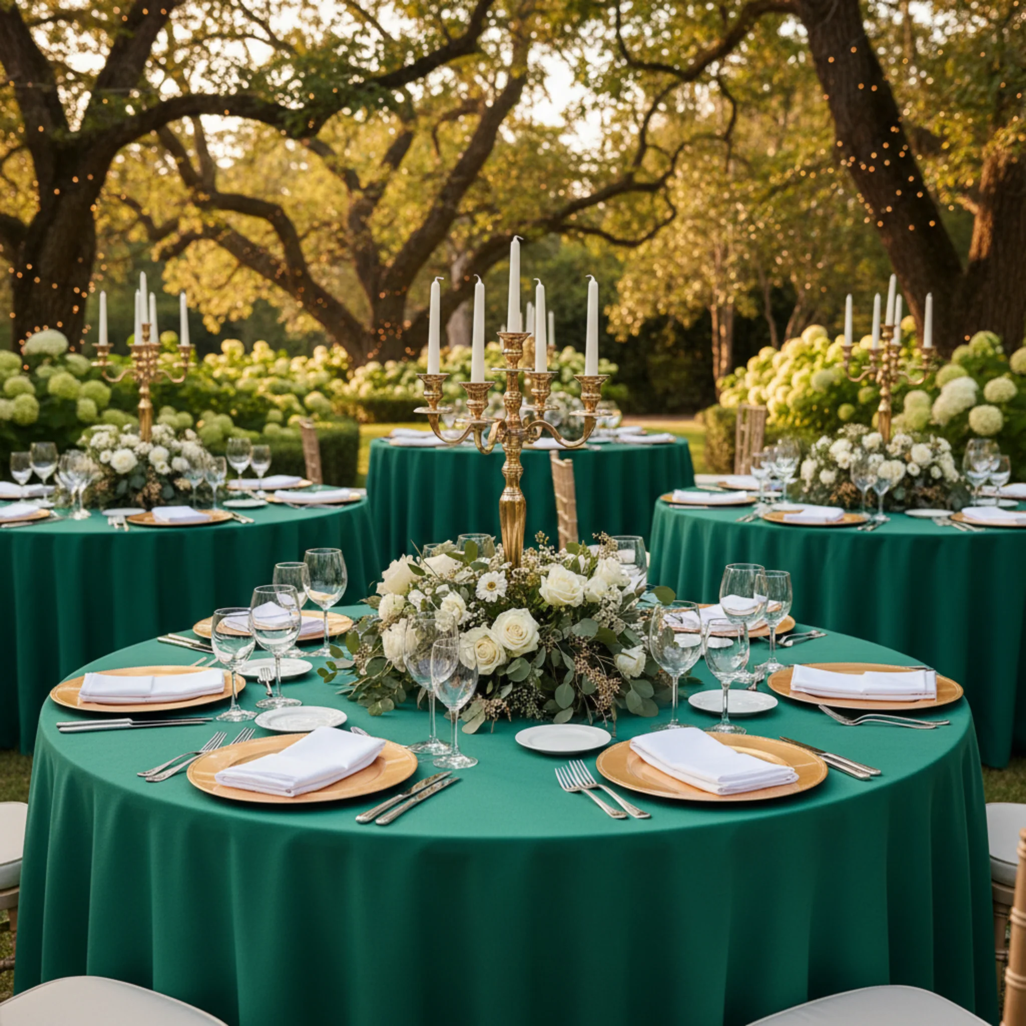 Premium Polyester 108" Round Tablecloth - Emerald Green - Image 5