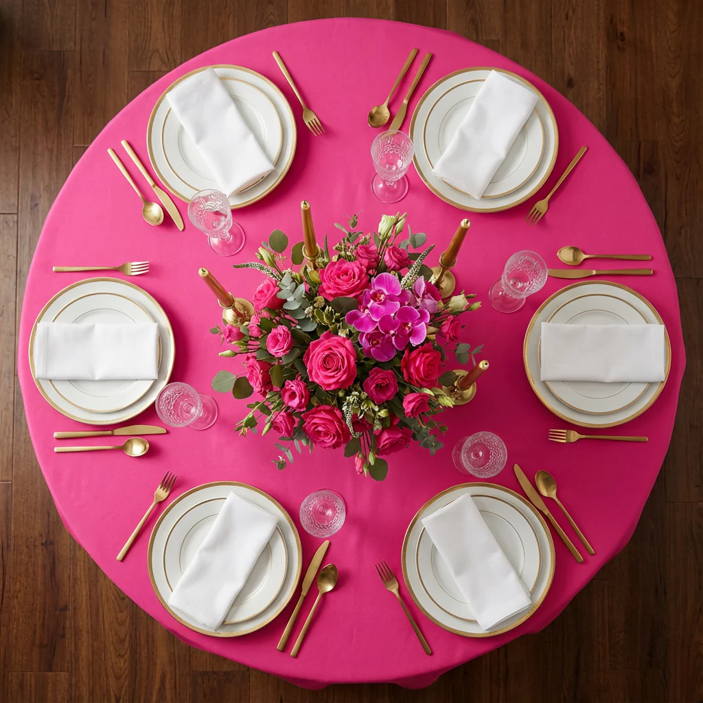 Premium Polyester 108" Round Tablecloth - Fuchsia - Image 3