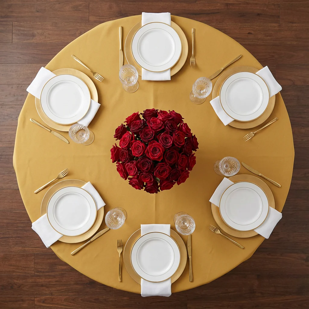 Premium Polyester 108" Round Tablecloth - Gold - Image 3