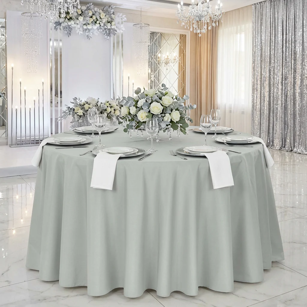 Premium Polyester 108" Round Tablecloth - Gray/Silver - Image 2