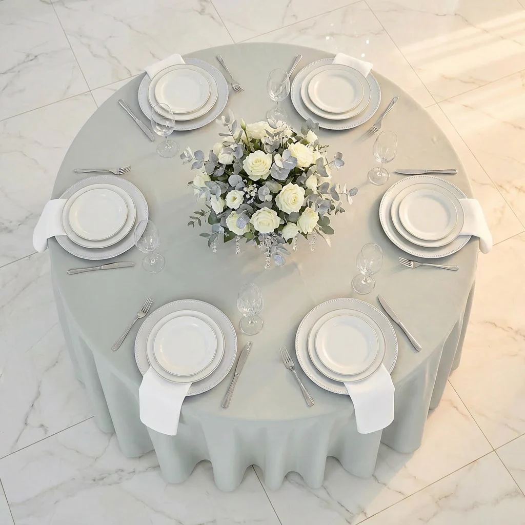 Premium Polyester 108" Round Tablecloth - Gray/Silver - Image 3