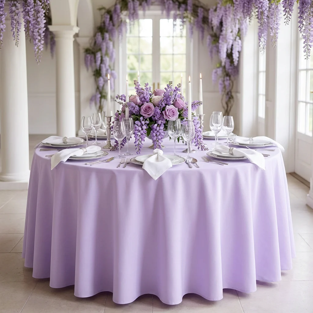 Premium Polyester 108" Round Tablecloth - Lavender - Image 2