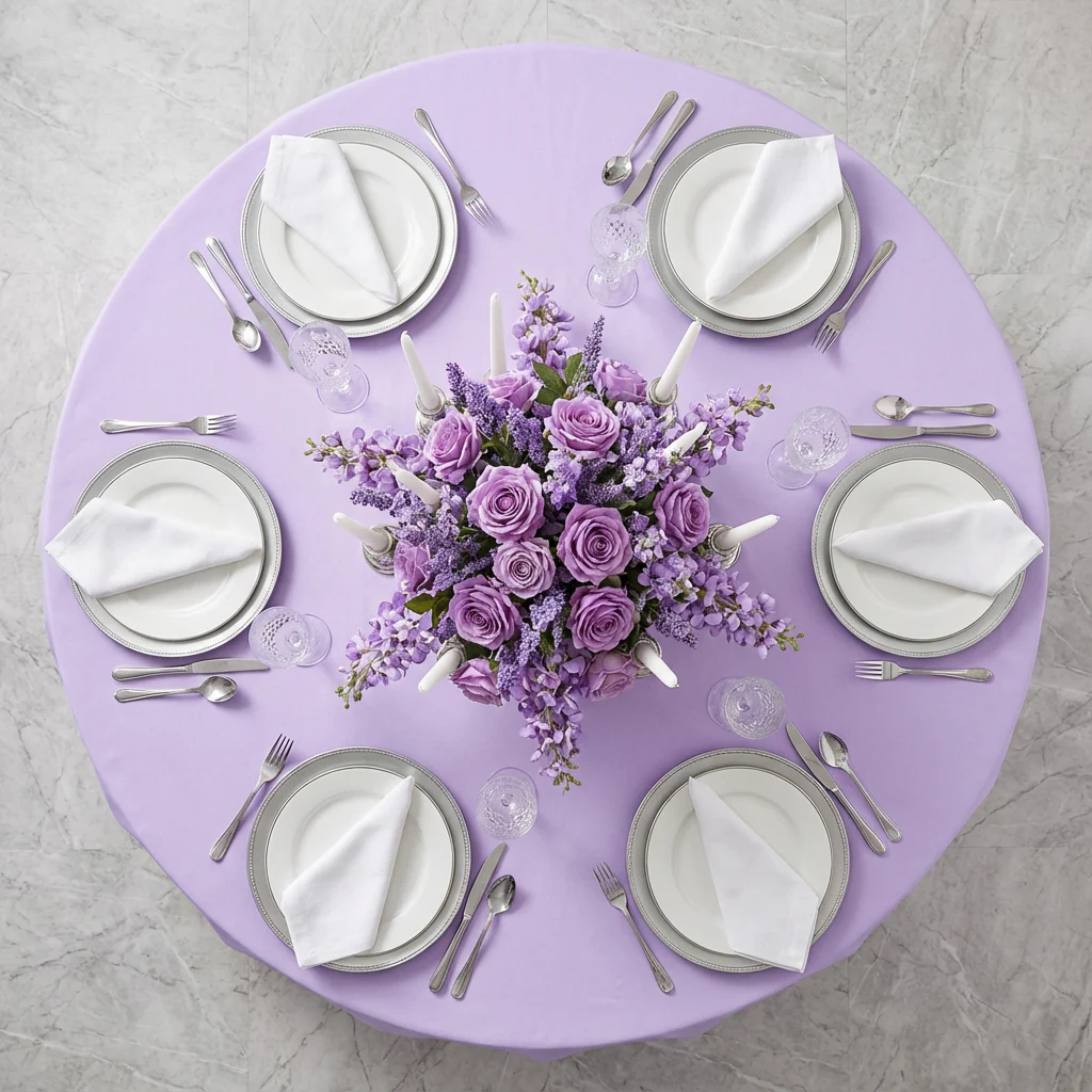 Premium Polyester 108" Round Tablecloth - Lavender - Image 3