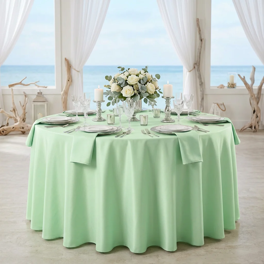 Premium Polyester 108" Round Tablecloth - Mint Green - Image 2