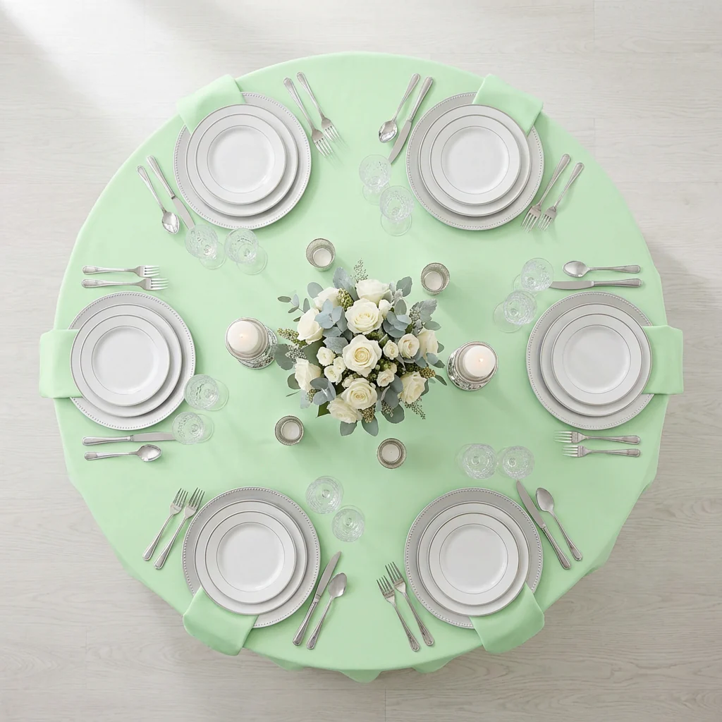Premium Polyester 108" Round Tablecloth - Mint Green - Image 3