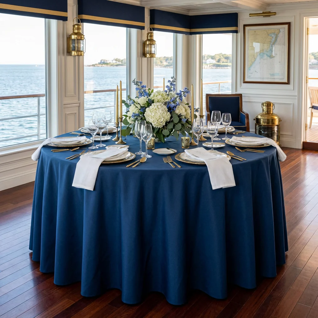 Premium Polyester 108" Round Tablecloth - Navy Blue - Image 2