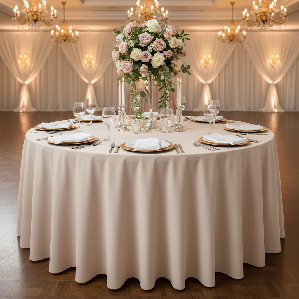 Premium Polyester 108" Round Tablecloth - Nude - Image 2