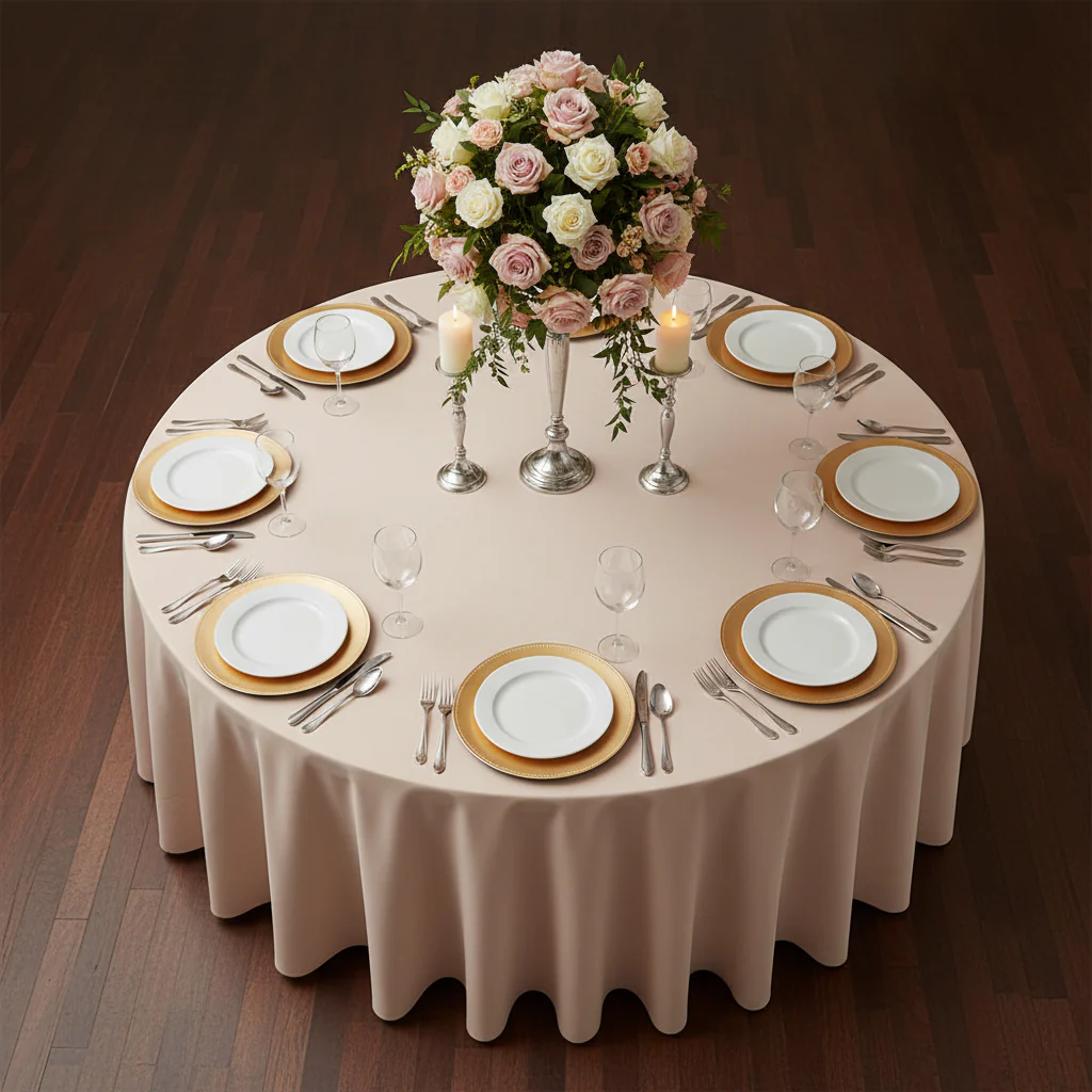 Premium Polyester 108" Round Tablecloth - Nude - Image 3