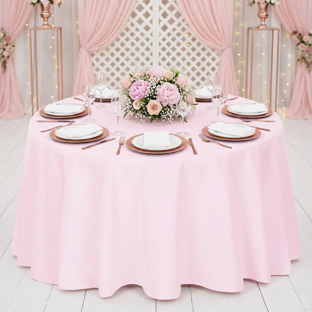 Premium Polyester 108" Round Tablecloth - Pastel Pink - Image 2