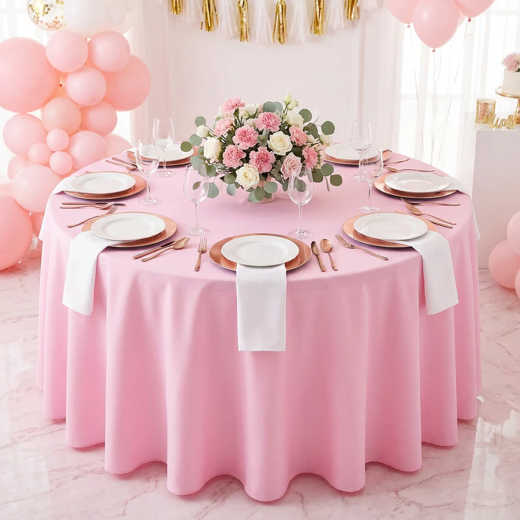 Premium Polyester 108" Round Tablecloth - Pink - Image 2