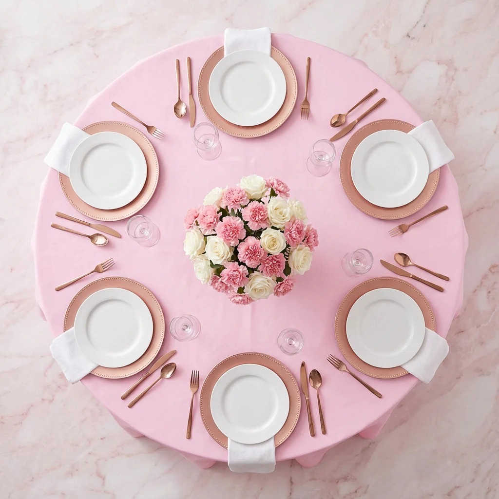 Premium Polyester 108" Round Tablecloth - Pink - Image 3