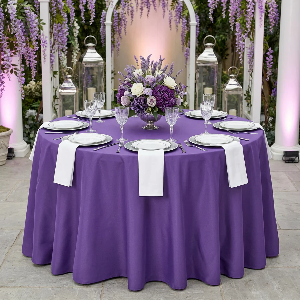 Premium Polyester 108" Round Tablecloth - Purple - Image 2