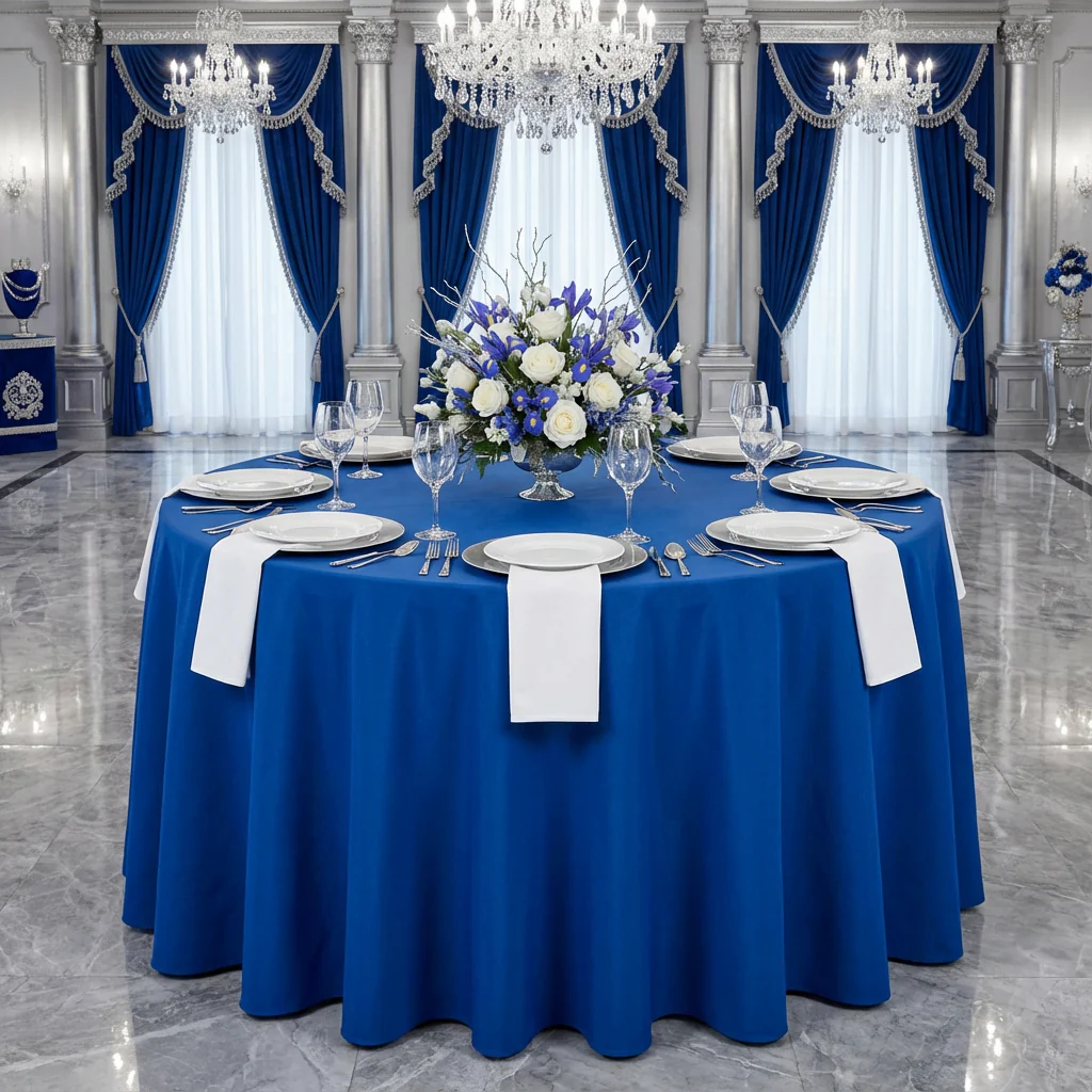 Premium Polyester 108" Round Tablecloth - Royal Blue - Image 2
