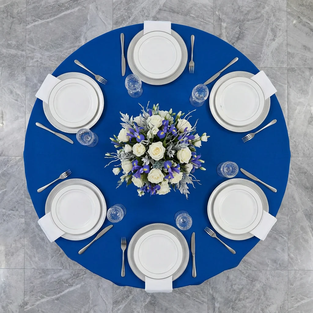 Premium Polyester 108" Round Tablecloth - Royal Blue - Image 3