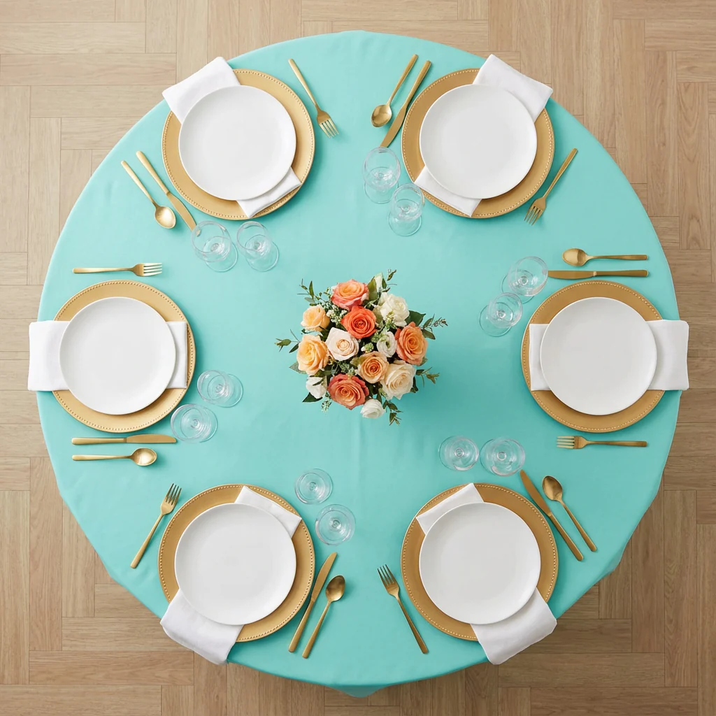 Premium Polyester 108" Round Tablecloth - Turquoise - Image 3