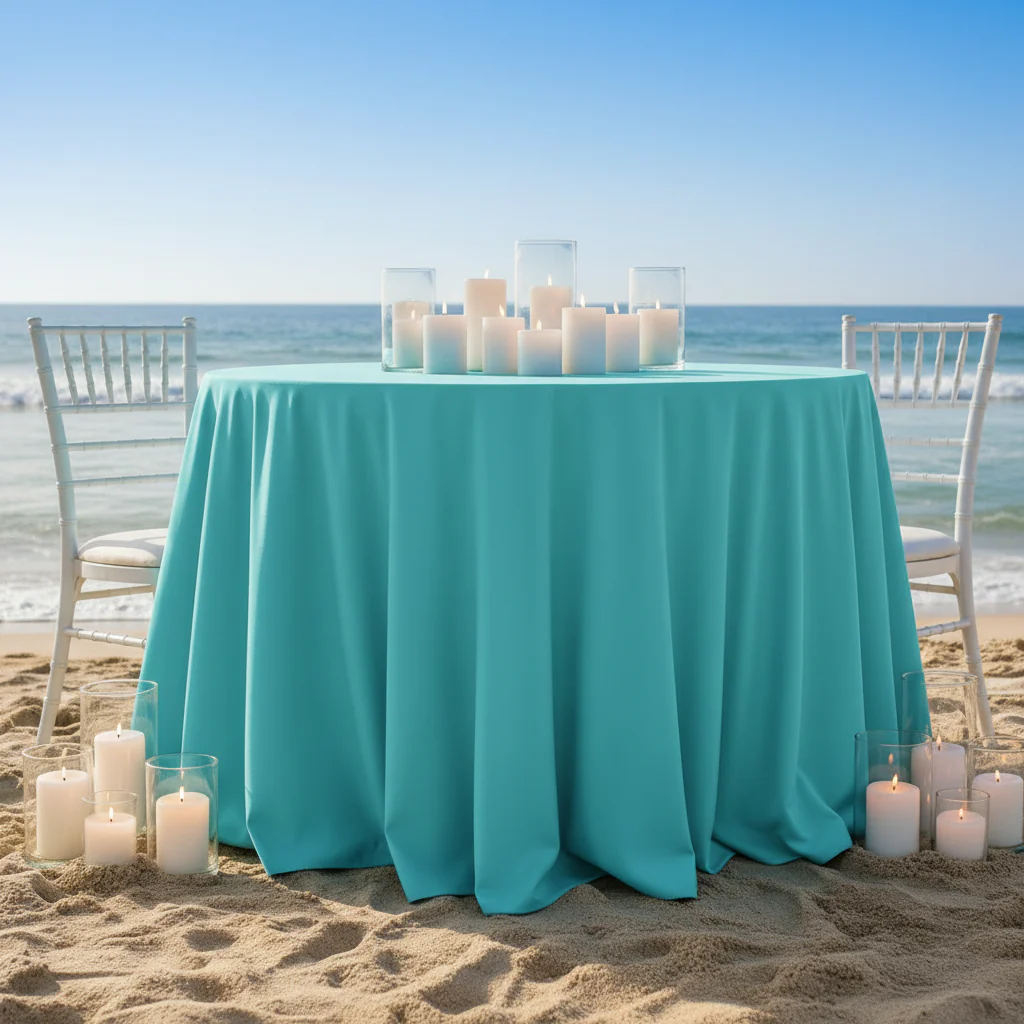 Premium Polyester 108" Round Tablecloth - Turquoise - Image 5