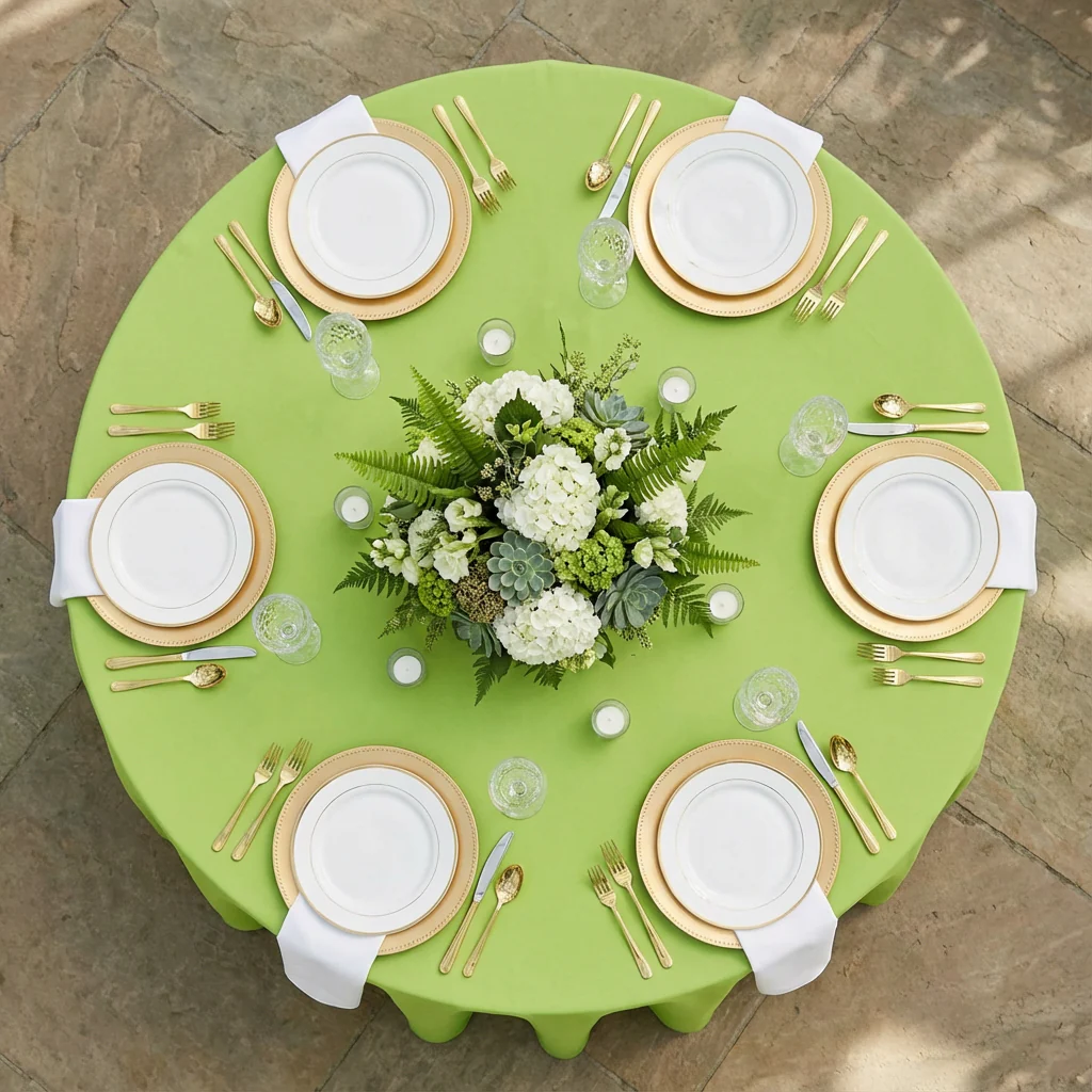 Premium Polyester 120" Round Tablecloth - Apple Green - Image 3