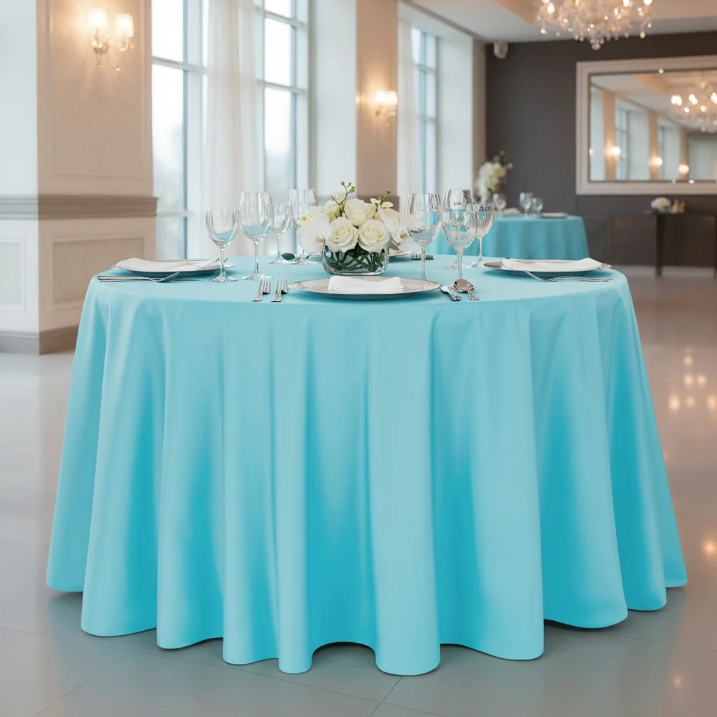Premium Polyester 120" Round Tablecloth - Aqua Blue - Image 2