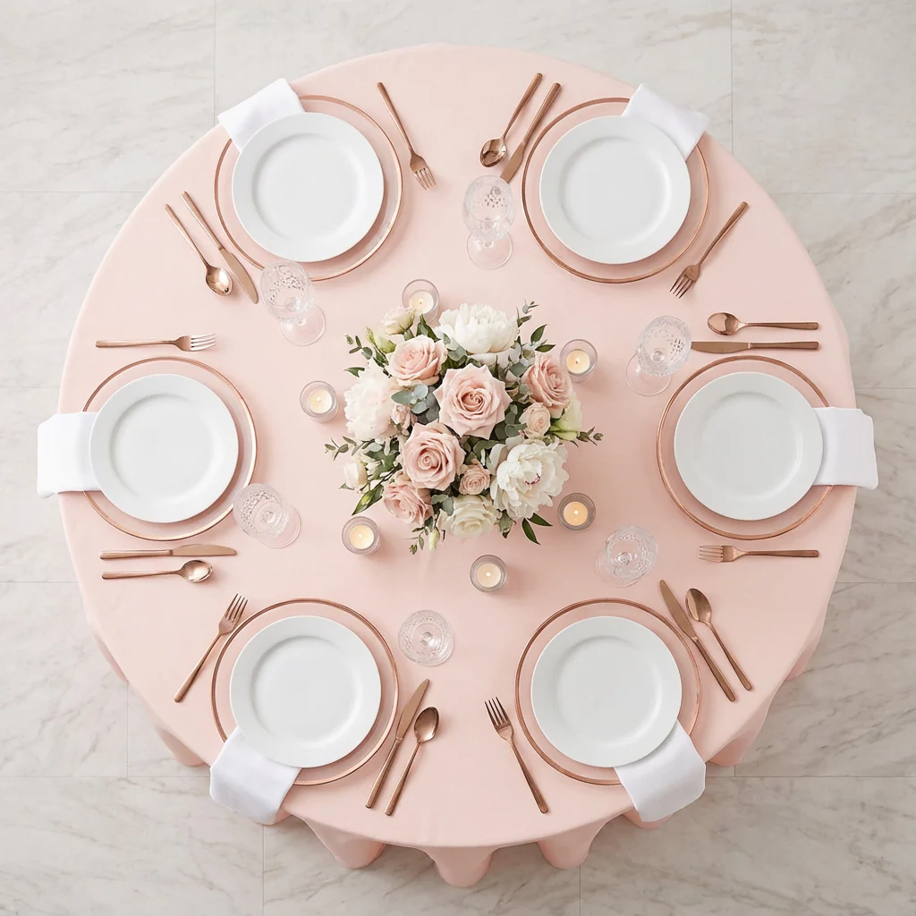 Premium Polyester 120" Round Tablecloth - Blush - Image 3