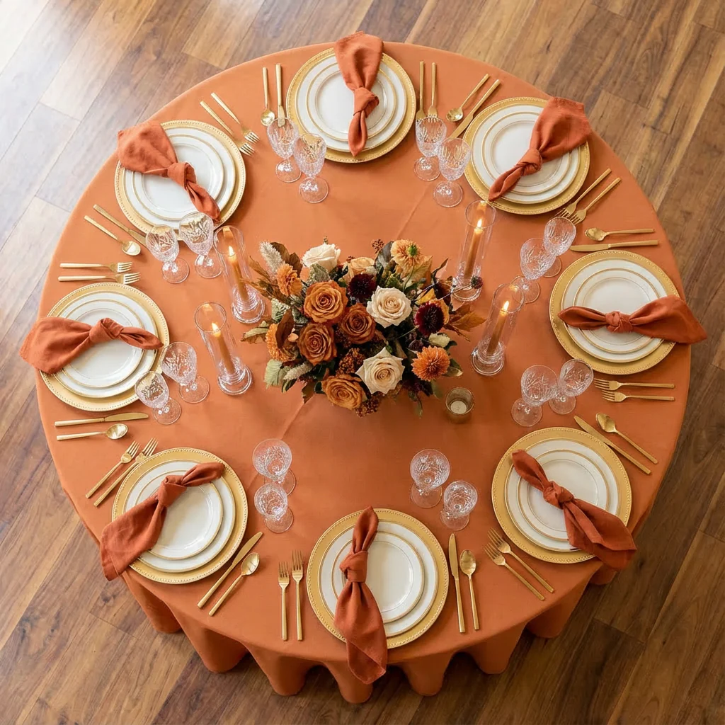 Premium Polyester 120" Round Tablecloth - Burnt Orange - Image 3