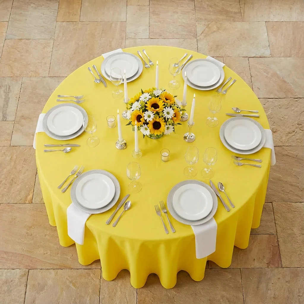 Premium Polyester 120" Round Tablecloth - Canary Yellow - Image 3