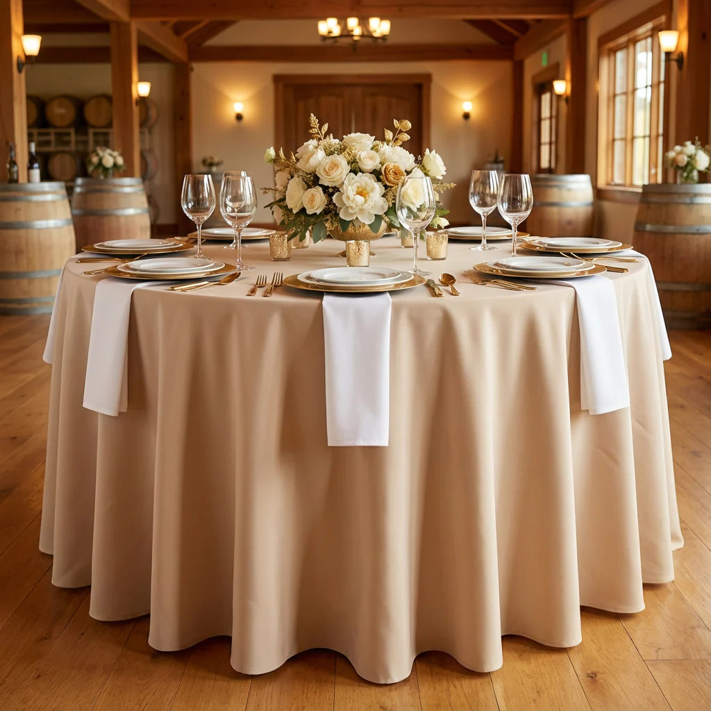 Premium Polyester 120" Round Tablecloth - Champagne - Image 2